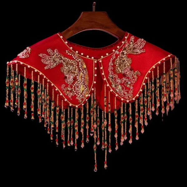 Donna Primavera Autunno Vintage Perline Ricamo Vino Rosso Nappa Pashmina Scialle invernale femminile Colletto mantello R892 2
