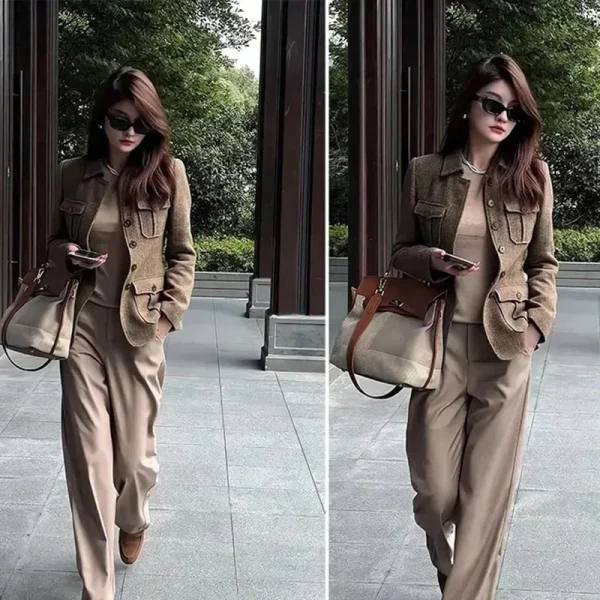 Giacca di lana da donna 2025 Autunno Inverno Retro Slim High End Cappotto corto femminile Moda Comodo temperamento Cappotto da donna 5