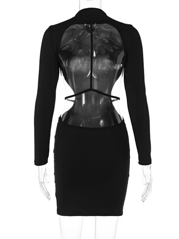 Elegante fasciatura senza schienale pacchetto abito da sera alla moda donna 2025 sexy solido nero manica lunga aderente mini night club party outfit 6