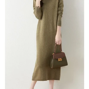 Scelta delle nuove donne 100% lana merino vestito con scollo a V sottile abiti a maniche lunghe Office Lady Elegan abiti primavera autunno di alta qualità 1