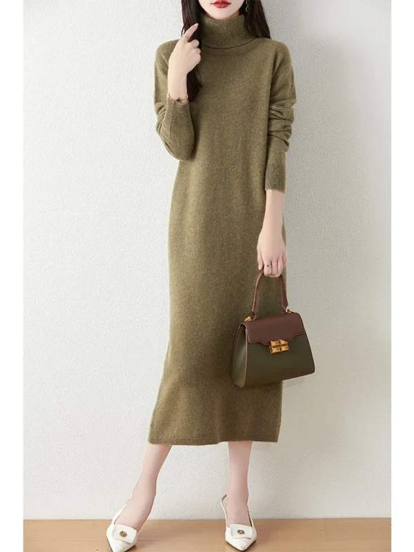 Scelta delle nuove donne 100% lana merino vestito con scollo a V sottile abiti a maniche lunghe Office Lady Elegan abiti primavera autunno di alta qualità 1