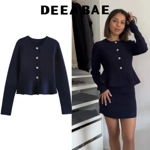 DEEABAE Autunno Vestiti delle Donne Nuovo High-end Slim Fit A Maniche Lunghe Ago Piatto Girocollo Maglia Cardigan Tuta Sportiva 1