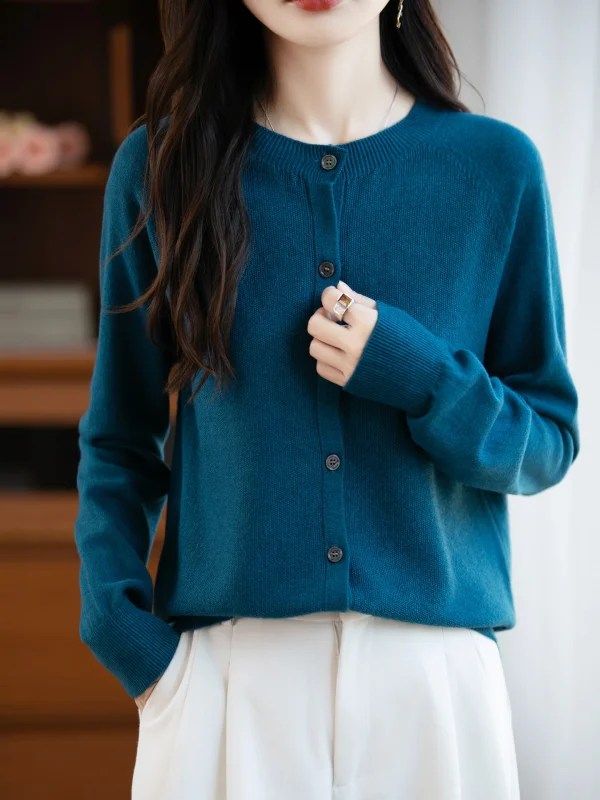 Maglione classico da donna in lana merino Cardigan lavorato a maglia basic femminile autunno inverno Top eleganti da donna in cashmere a maniche lunghe 6
