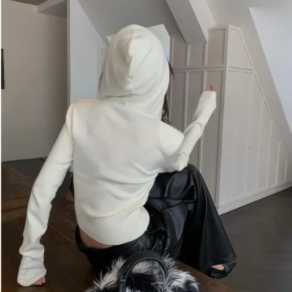 Felpe con cappuccio da donna sexy con scollo a V T-shirt lavorate a maglia 2025 Casual Autunno Slim Crop Top camicetta lavorata a maglia Top camicetta a maniche lunghe Pullover 2