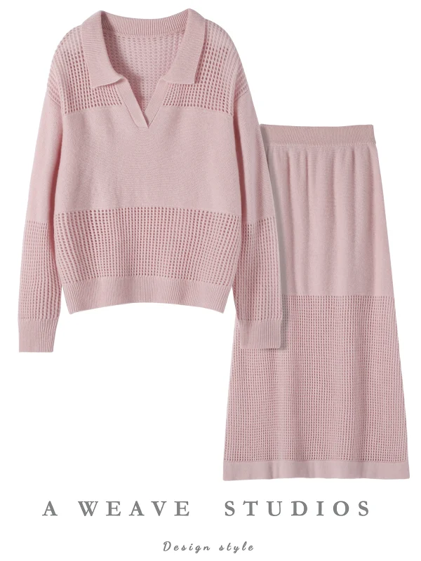 Top e gonna maglione lavorato a maglia in cashmere 100% da donna alla moda coreana Set casual primavera autunno abito elegante in due pezzi per donna 1