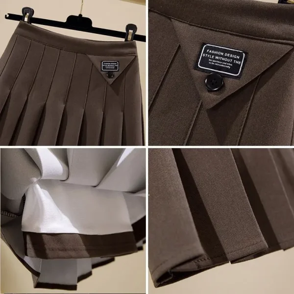 Moda coreana autunno nuove donne solido cerniera pieghettata semplicità stile Preppy Chic vita alta corta sottile gonna a pieghe a trapezio 5