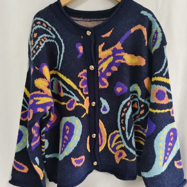 Gagaok maglione cardigan donna autunno retrò moda coreana spessa fibbia in metallo ricamo giacca lavorata a maglia abiti vintage delicati 1
