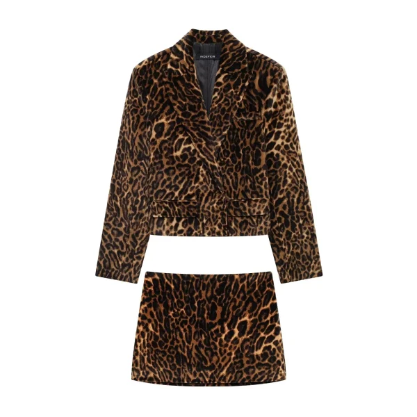KONDALA 2025 Autunno Inverno Office Lady Stampa Abiti leopardati Moda Vintage Bottone singolo Blazer corti Chic Minigonne da donna 5