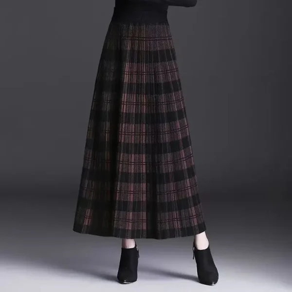 Gonne scozzesi da donna Gonne lavorate a maglia Gonne lunghe invernali Donna Moda 2025 Gonna nera calda Gonna lunga elegante di grandi dimensioni da donna 3