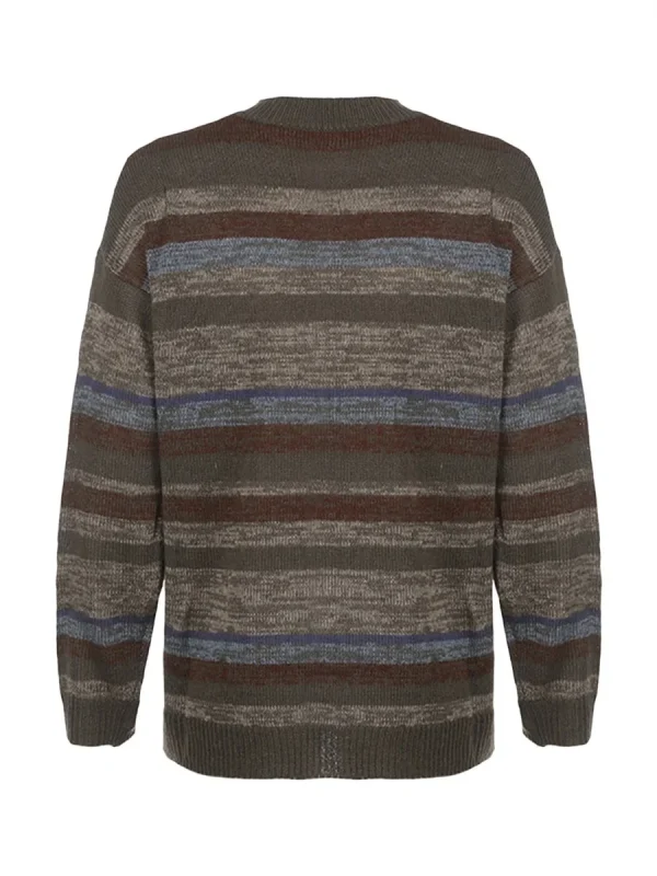 Maglione con stampa a righe Vintage da donna girocollo manica lunga moda autunno Casual Pullover allentato maglione top 2024 nuovo Streetwear 3