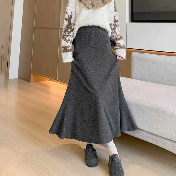 Gonne lunghe con temperamento Senior Sense per donna Elegante gonna di lana autunno inverno a vita alta Gonna lunga da donna per feste di strada alla moda 5