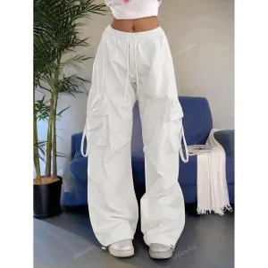 Pantaloni casual larghi a gamba larga Pantaloni da lavoro da donna con grandi tasche Pantaloni lunghi vintage High Street Trend Nuovo 2025 1
