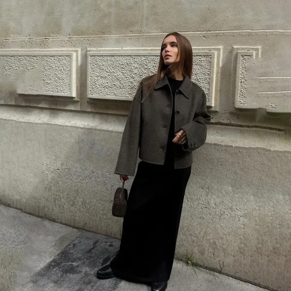 Giacca da donna in lana Elegante manica lunga allentata Couverture monopetto Cappotto femminile 2024 Cappotto da donna casual moda invernale 3