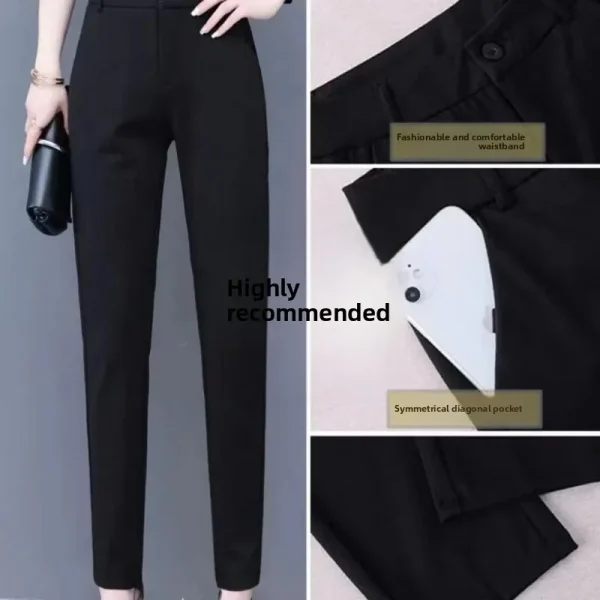 Pantaloni da donna a gamba dritta spessa foderata in pile a vita alta Pantaloni da lavoro autunno inverno Pantaloni professionali OL neri dimagranti drappeggiati 3