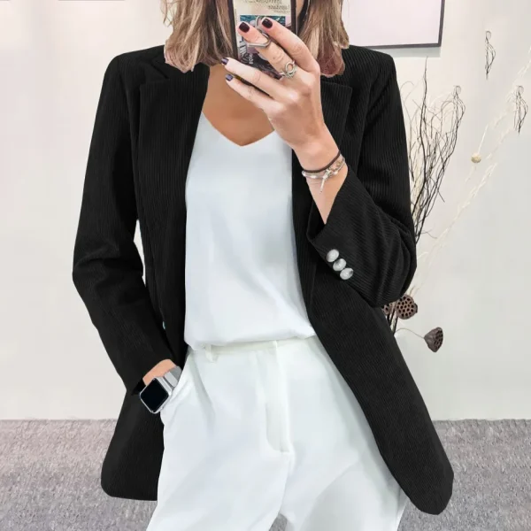 Nuova giacca di velluto a coste cardigan casual in tinta unita slim fit con temperamento transfrontaliero europeo e americano per donna 3