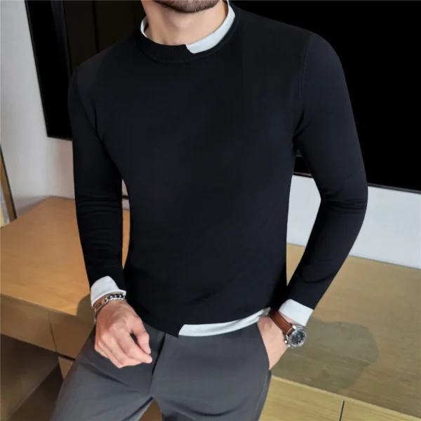 2025 Autunno Inverno Falso Due Maglioni a maniche lunghe Splicing Fondo lavorato a maglia Maglione Moda Casual Business Maglione Abbigliamento uomo 1