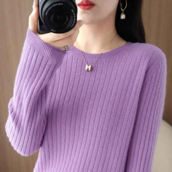 2025 Maglioni da donna Autunno Inverno Pullover a maniche lunghe O-Collo Stripe Pullover caldo Moda coreana Camicie che toccano il fondo Maglione allentato 3