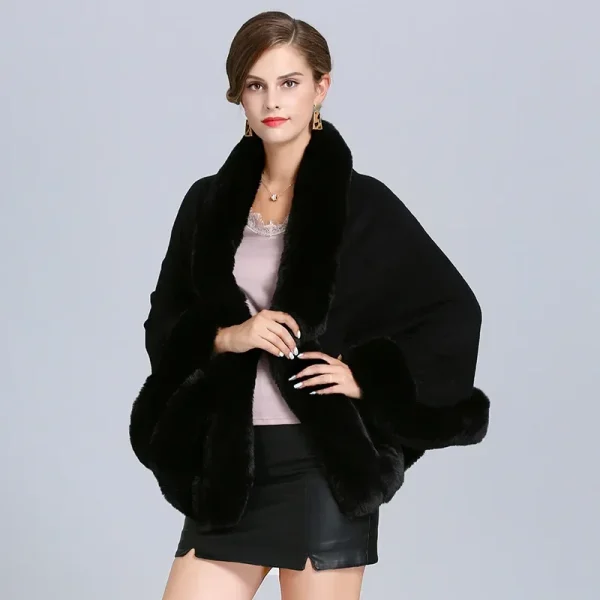 10 colori inverno donna collo in pelliccia di volpe sintetica poncho mantello soprabito grande scialle a pendolo finto cashmere caldo mantello streetwear 4