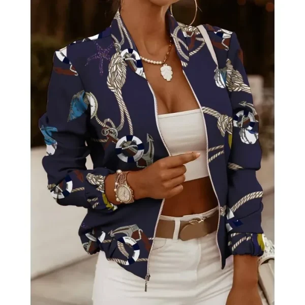 Giacca cardigan con cerniera e collo alto in tinta unita a maniche lunghe da pendolare da donna autunnale e giacca casual stampata alla moda 6