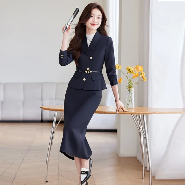 NAVIU autunno moda blu Navy Blazer donna abiti da lavoro gonna e giacca Set abbigliamento da lavoro da donna uniforme da ufficio stili OL viola 3