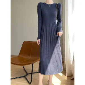 Abito da donna a maniche lunghe lavorato a maglia Abito longuette Camicia a strati base dimagrante Autunno Inverno Maglione girocollo versatile alla moda Dre 1