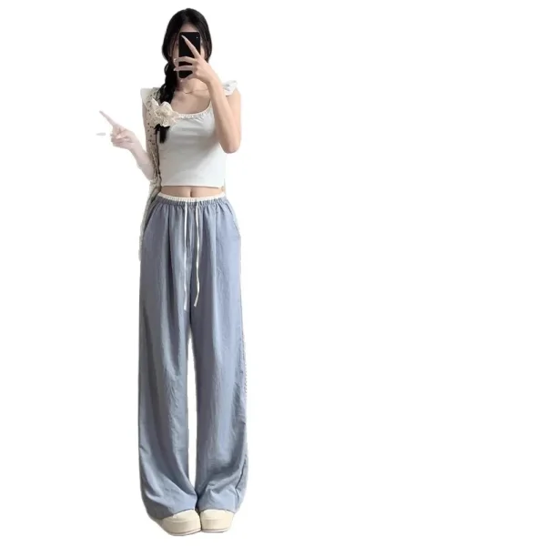 Pantaloni sportivi bianchi a gamba larga per donna Estate Nuova vita alta Casual Primavera Autunno Pantaloni Yamamoto in seta ghiacciata Stile polsino 5