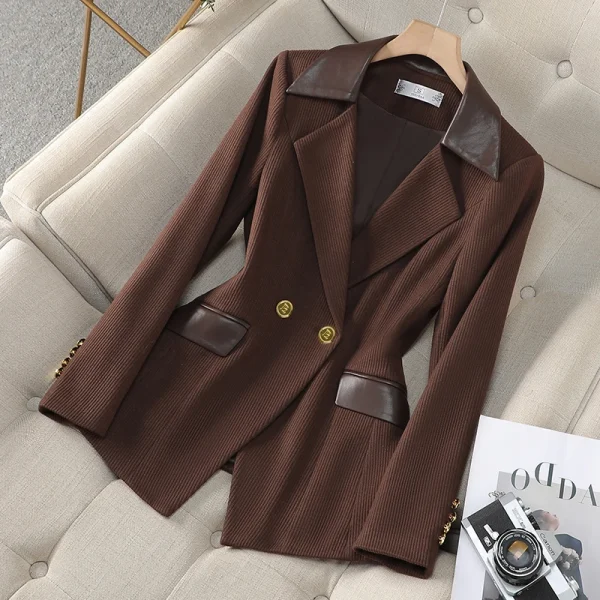 NAVIU Giacca formale da donna nera caffè rosso Cappotto da donna dritto doppio petto in velluto a coste a maniche lunghe da donna 3