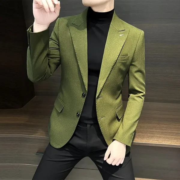 Autunno Inverno Moda Colletto rovesciato Manica lunga Tinta unita Pezzi Blazer Abbigliamento da uomo Bottoni coreani Tasche giovani Top 2