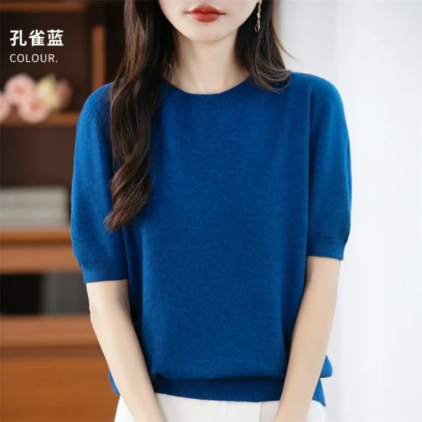 Autunno/inverno donna O-Collo basic caldo pullover casual moda manica corta 100% lana maglione lavorato a maglia 22 colori. 3