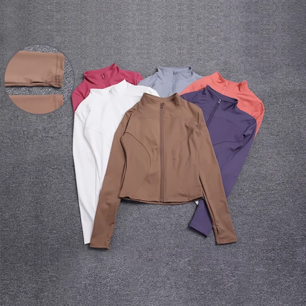 Giacca sportiva da donna Camicia a maniche lunghe Cappotto da allenamento Abbigliamento da allenamento per palestra Abbigliamento sportivo da yoga 2