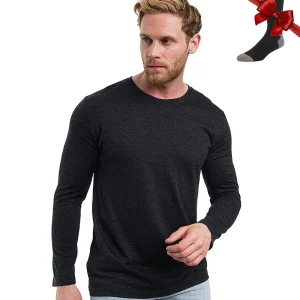 Strato base in lana merino al 100% da uomo in lana merino a maniche lunghe 240G Intimo termico di peso medio Top traspirante + Calzini da trekking 1