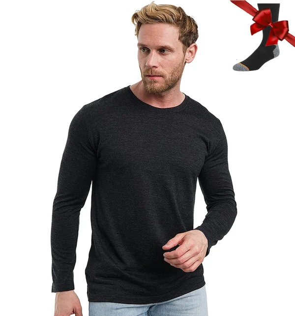 Strato base in lana merino al 100% da uomo in lana merino a maniche lunghe 240G Intimo termico di peso medio Top traspirante + Calzini da trekking 1