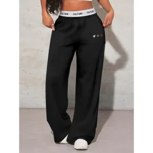 Pantaloni stampati Love da donna Pantaloni larghi da donna semplici casual autunnali e invernali Abbigliamento femminile ampio e confortevole 1