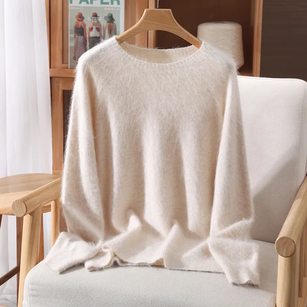 Maglione basic da donna in cashmere visone 100% pullover solido autunno inverno lungo lanugine spazzolatura maglieria in cashmere manica raglan abbigliamento 2