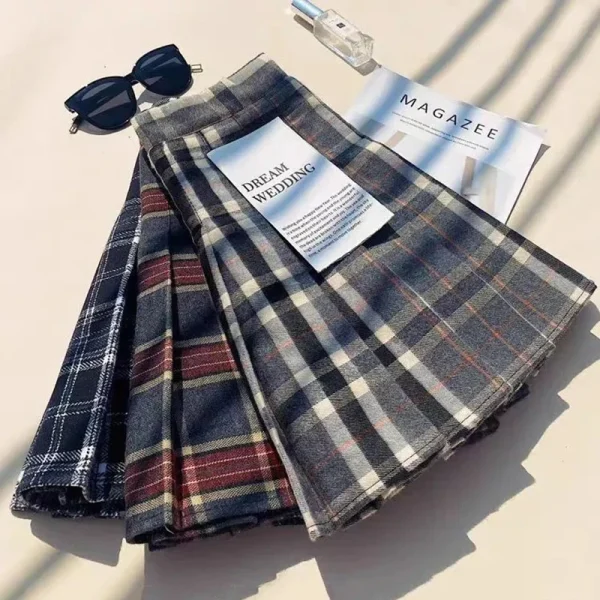 Gonne a pieghe di lana scozzese per le donne Autunno Inverno Vita alta Preppy Minigonne calde Lady Fashion Coreano All-Match A Line Gonne 4