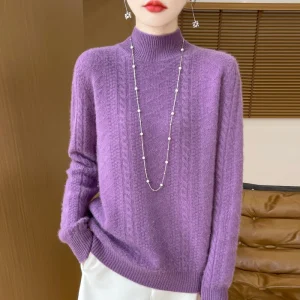 Moda 100% maglione di lana da donna collo a lupetto maglieria pullover di cashmere autunno inverno maglioni a maniche lunghe abbigliamento top 1