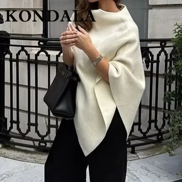 KONDALA Chic Primavera Streetwear Maglione da donna irregolare Moda 2025 Asimmetrico lavorato a maglia Elegante pieghettato Solid Beige Sweatwear 1