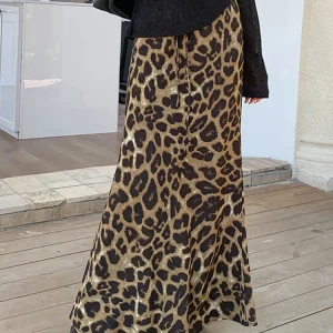 Zoki Gonne lunghe leopardate sottili sexy Donna Vita alta Retro Streetwear Gonna Y2K Autunno Casual Harajuku Gonna lunga vintage americana 1