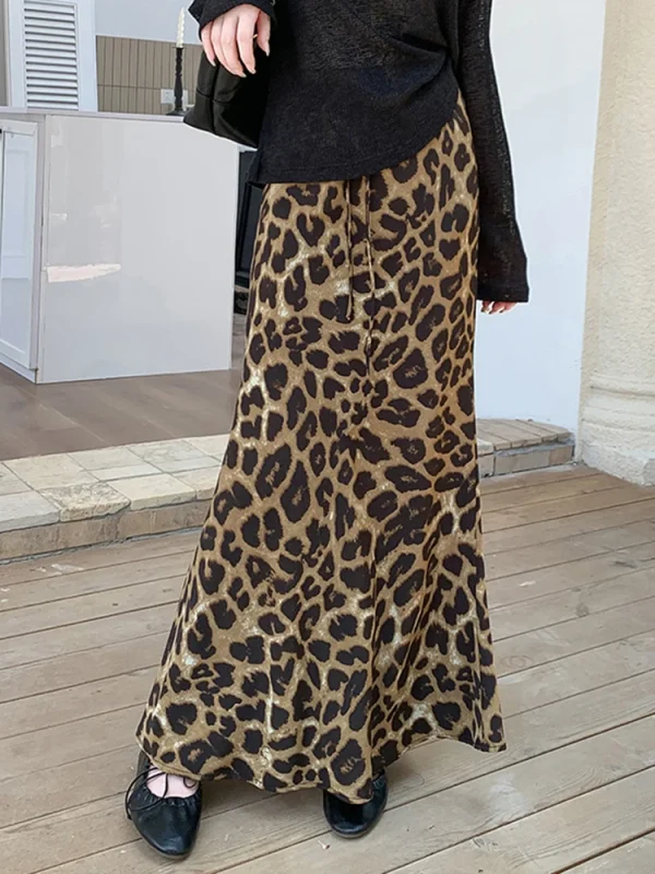 Zoki Gonne lunghe leopardate sottili sexy Donna Vita alta Retro Streetwear Gonna Y2K Autunno Casual Harajuku Gonna lunga vintage americana 1