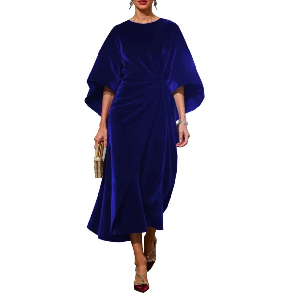 Abito lungo in velluto dorato di lusso per donna Elegante vita elegante manica a pipistrello Abito a maniche lunghe Abiti da sera autunnali Abiti 4