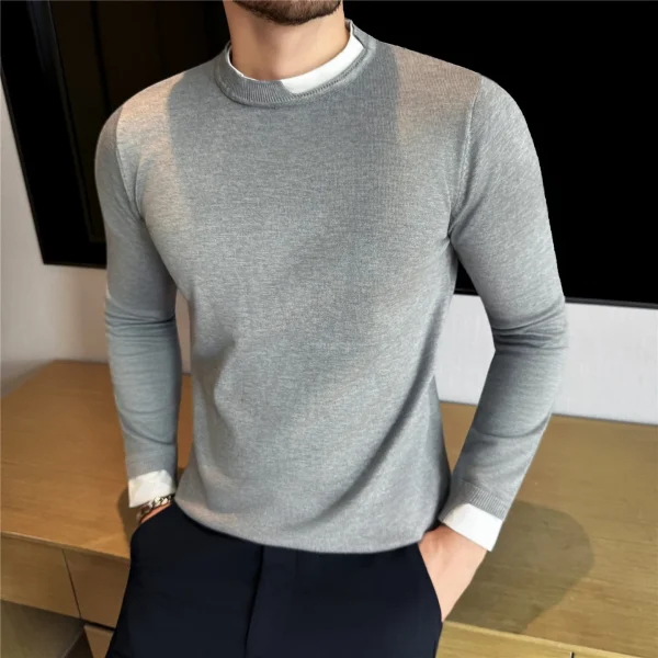 2025 Autunno Inverno Falso Due Maglioni a maniche lunghe Splicing Fondo lavorato a maglia Maglione Moda Casual Business Maglione Abbigliamento uomo 2
