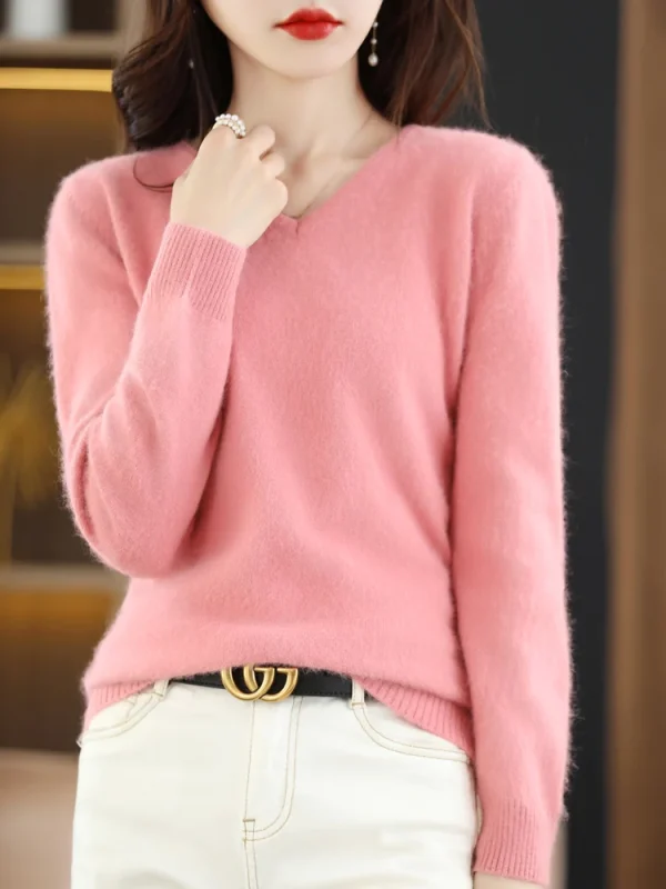 LHZSYY Super Caldo 100% Visone Cashmere Donna Maglioni Con Scollo A V E Pullover Inverno Alta Elasticità Morbidi Magliette E Camicette Casual Basic Jumper 2