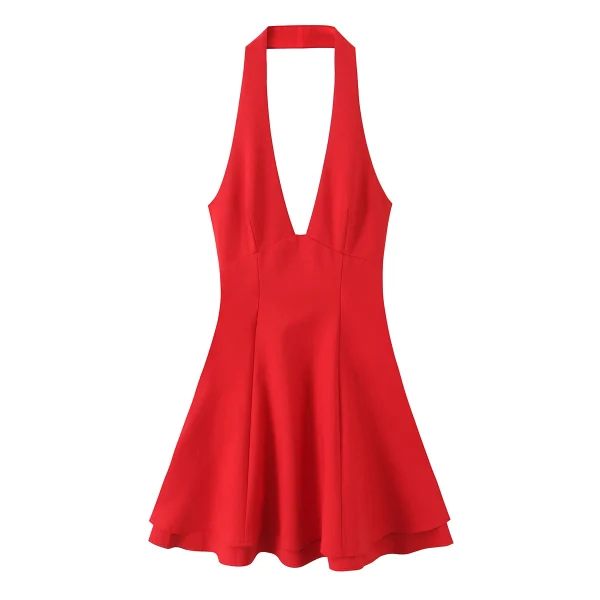 Nuovo vestito da donna casual e alla moda design allacciato al collo 2025 nuovo abito allacciato al collo a doppio strato da donna 4