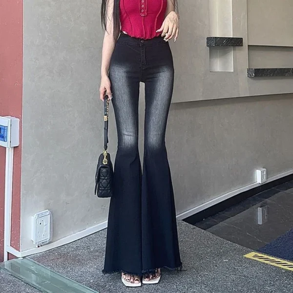 Donna nuova vita alta Vintage Zevity addensare Jeans donna Casual termico Flare pantaloni ragazze moda nero grigio blu Denim pantaloni 2