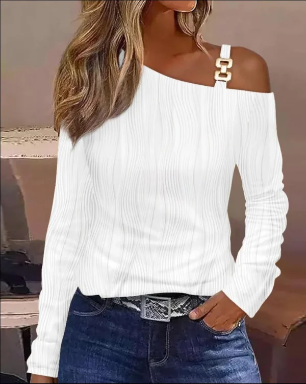 Top da donna con spalle scoperte, maniche lunghe, camicie casual in tessuto jacquard, camicetta a tunica con nodo twist 2