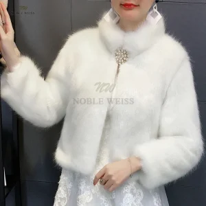 Cappotto in pelliccia sintetica Mantella in pelliccia Bolero da sposa Scialle in pelliccia sintetica da donna con maniche lunghe personalizzato 1