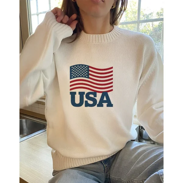 Donne USA lettere stampa grafica Casual estetica maglioni Vintage moda autunno inverno Harajuku Streetwear vestiti classici 5