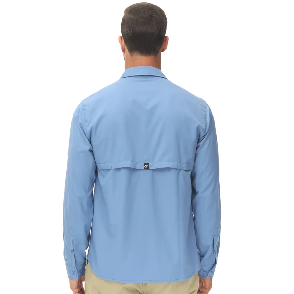Camicie da pesca a maniche lunghe UPF 50+ da uomo Protezione solare Camicia da lavoro da escursionismo traspirante Camicia casual abbottonata con tasca con cerniera 2