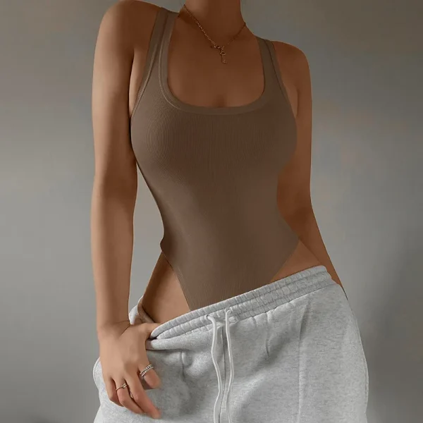 Wzijing Body in maglia senza maniche Hot Summer Sexy aderente con spalle scoperte Top con scollo all'americana Corpetto da strada casual per le donne ClubWear 3