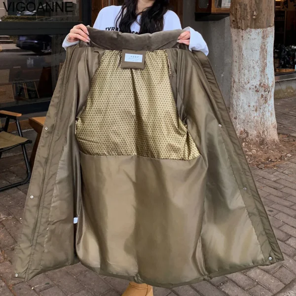 VigoAnne 2025 inverno cerniera con cappuccio piumino lungo cappotto coreano donna manica lunga tasca giacca allentata solida signora spessa tuta sportiva calda 4